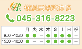 横浜馬場整体院 診療時間と電話番号